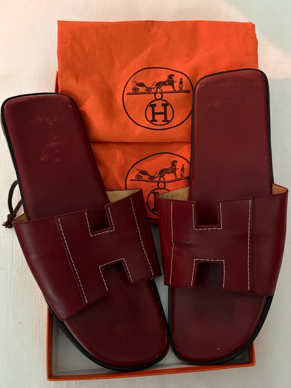 HERMES H logo leather sandals wine red EUs.39 / US8.5 Vintage 90s